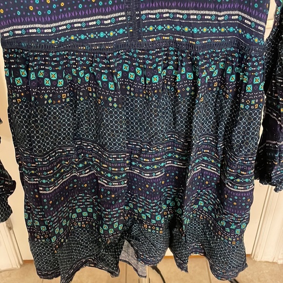 Navy Blue Geometric Pattern Long Sleeve Dress - Picture 3 of 6